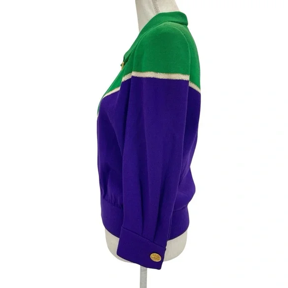 St. John Knit Bomber Cardigan Jacket Small Green/Purple - Picture 9 of 16